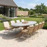 Livorno/Carlos beige dining tuinset | 8 personen | polystone + wicker | 280cm