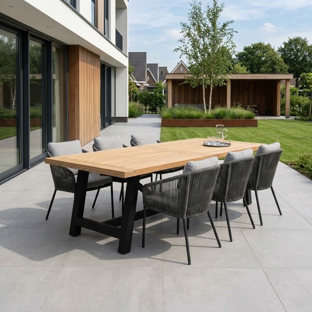 James/Lexis Stone Grey dining tuinset | 6 personen | teakhout + touw | 260cm