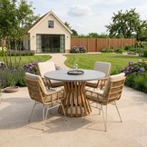 Elzas/Carlos beige dining tuinset | 4 personen | polystone + wicker | Ø135cm rond