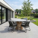 Elzas/Gianna Stone Grey dining tuinset | 4 personen | polystone + touw | Ø135cm rond