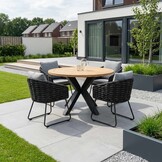 Cleve antraciet/Flora Stone Grey dining tuinset | 4 personen | teakhout + touw | 120cm rond