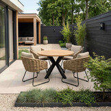 Cleve antraciet/Flora Sahara Dust dining tuinset | 4 personen | teakhout + touw | 120cm rond
