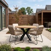 Cleve antraciet/Harper Sahara Dust dining tuinset | 4 personen | teakhout + touw | 120cm rond