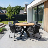 Cleve antraciet/Tulum Lava Grey dining tuinset | 4 personen | teakhout + touw | 120cm rond
