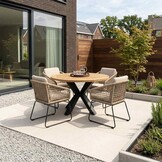 Cleve antraciet/Tulum Sahara Dust dining tuinset | 4 personen | teakhout + touw | 120cm rond