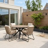Cervo bruin/Portofino Sahara Dust dining tuinset | 5 personen | polywood + touw | 144cm rond