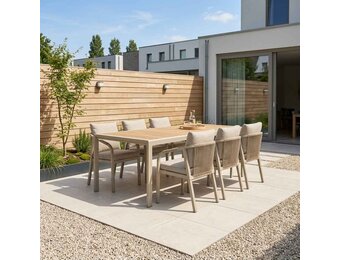 Annecy/Calgary beige dining tuinset | 6 personen | teakhout + touw | 227cm