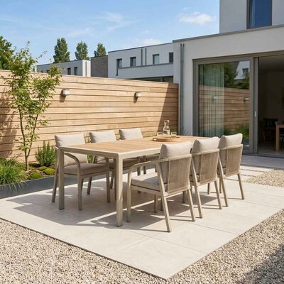 Annecy/Calgary beige dining tuinset | 6 personen | teakhout + touw | 227cm