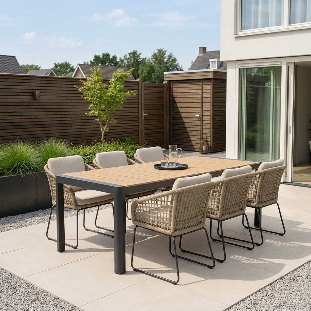 Liverpool/Tulum Sahara Dust dining tuinset | 6 personen | polywood + touw | 205cm