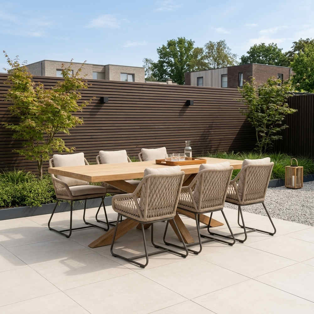 Napoli/Portofino Sahara Dust dining tuinset | 6 personen | teakhout + touw | 250cm