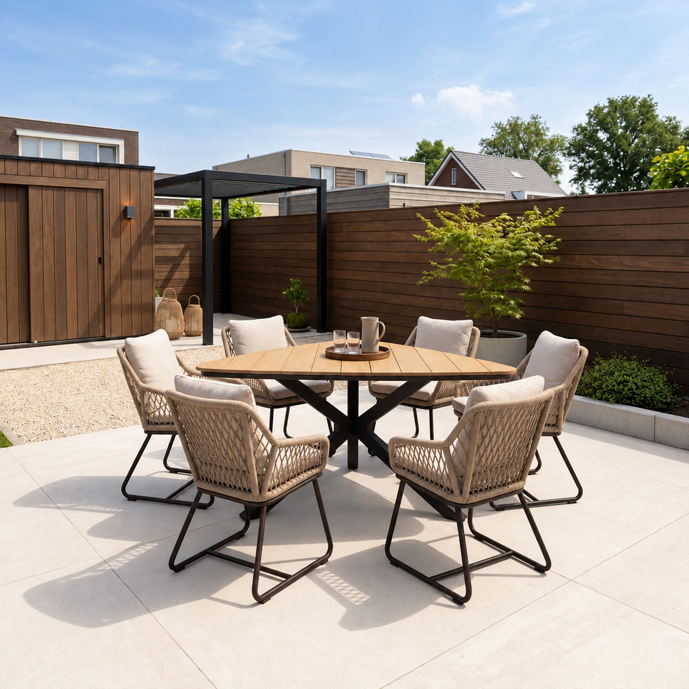 Corsica/Portofino Sahara Dust dining tuinset | 6 personen | polywood + touw | 158cm
