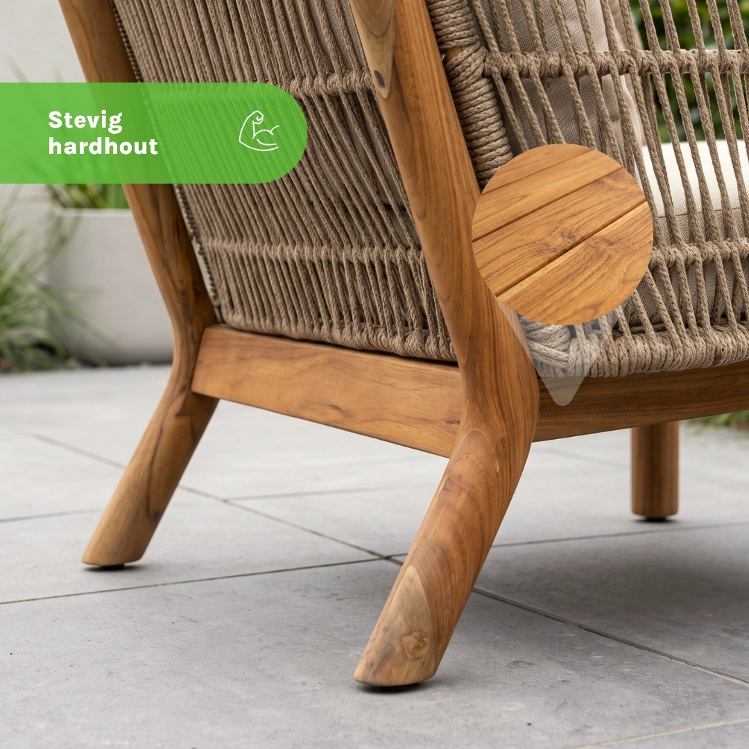 Braga stoel-bank loungeset 4 personen | touw + hardhout | zand | 4-delig