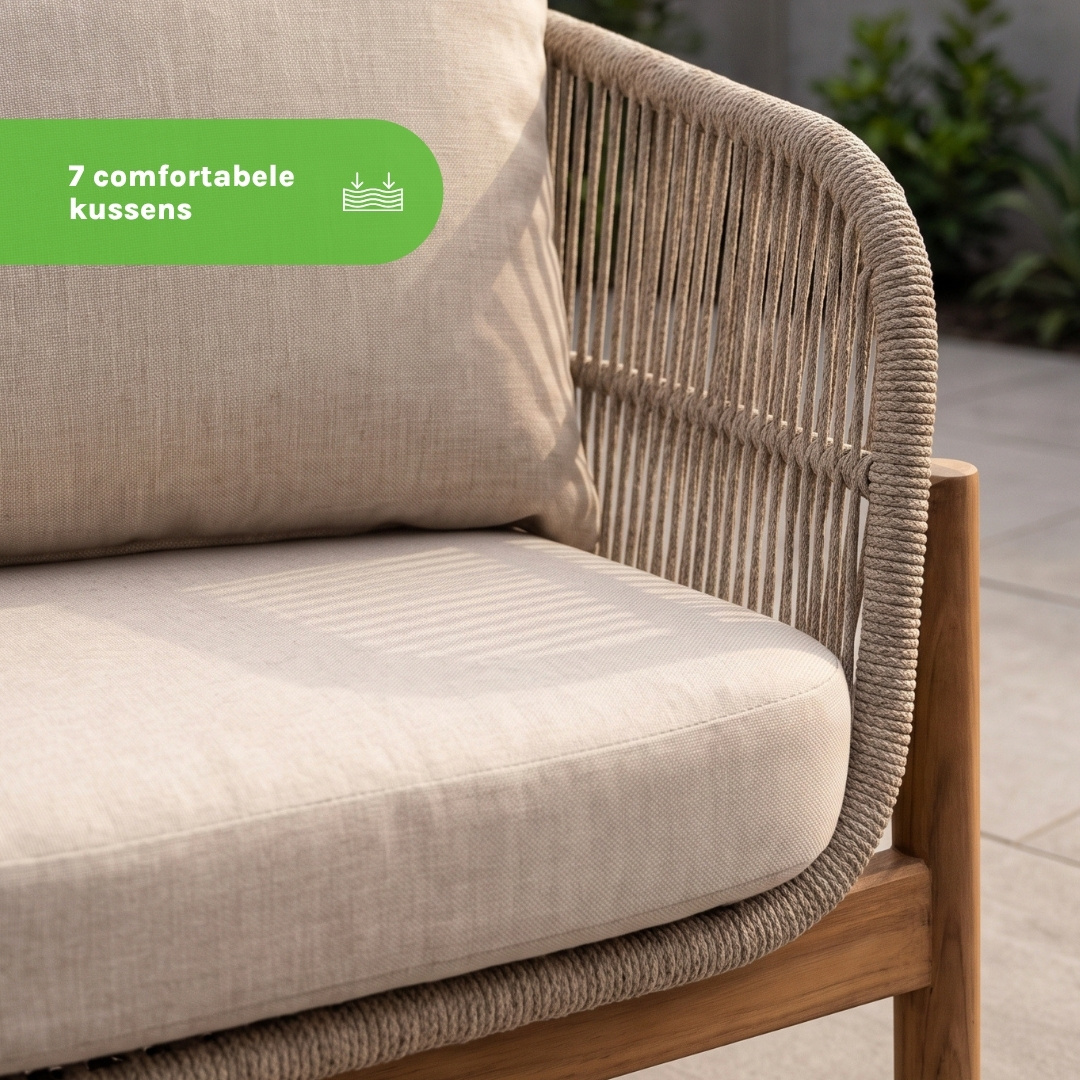 Braga hoek loungeset 6 personen incl. tafel | touw + hardhout | zand | 5-delig - 235x235cm