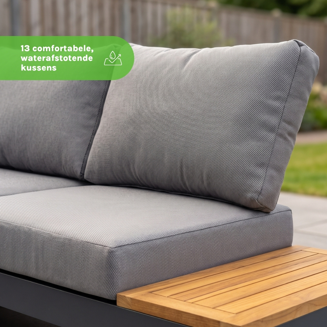 Barbados hoek loungeset 6 personen | aluminium + teakhout | Natural Teak | 4-delig - 323x245cm