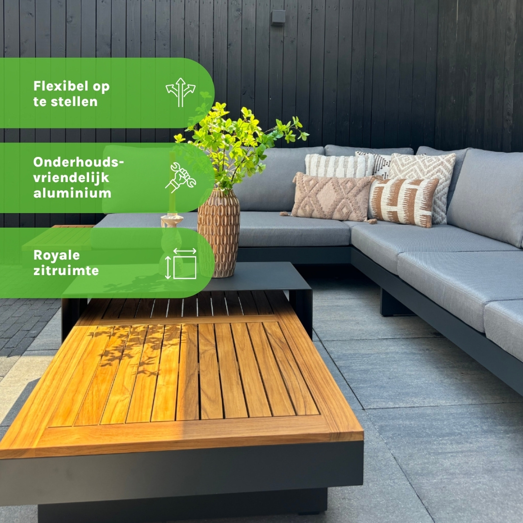 Barbados hoek loungeset 6 personen | aluminium + teakhout | Natural Teak | 4-delig - 323x245cm