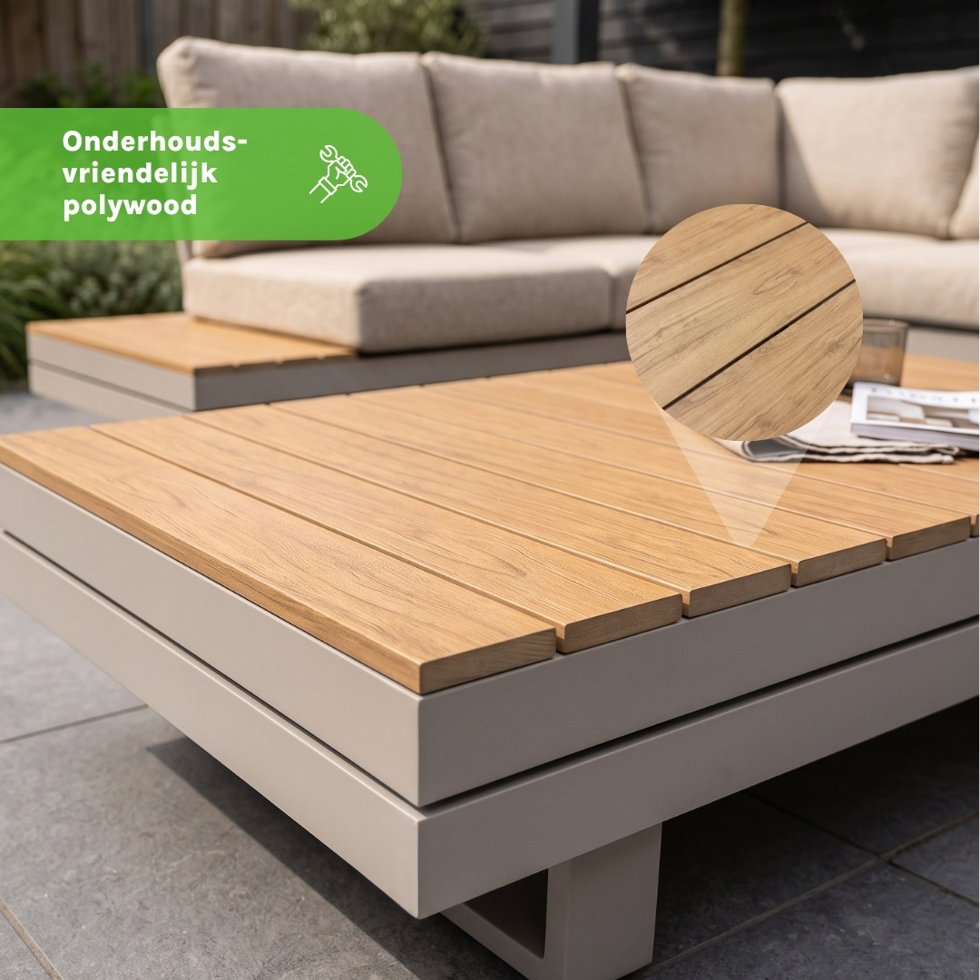 Vegas hoek loungeset-links 6 personen incl. tafel | aluminium + polywood | beige | 5-delig