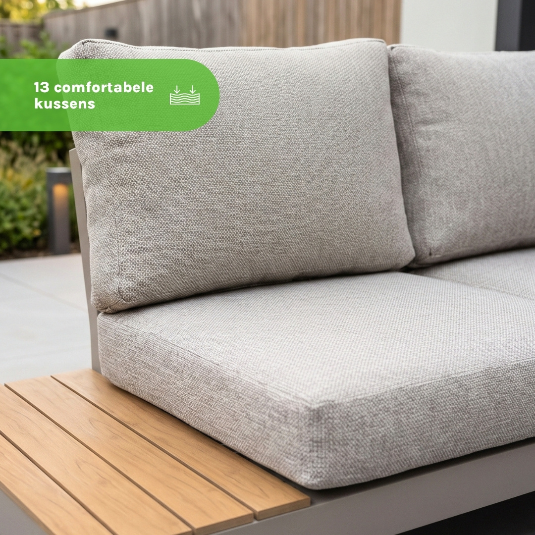 Vegas hoek loungeset-links 6 personen incl. tafel | aluminium + polywood | beige | 5-delig