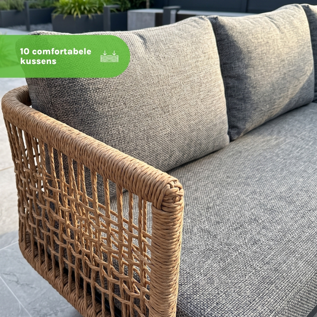 Moskou dining loungeset 8 personen | aluminium + wicker | antraciet | 4-delig - 258x197cm