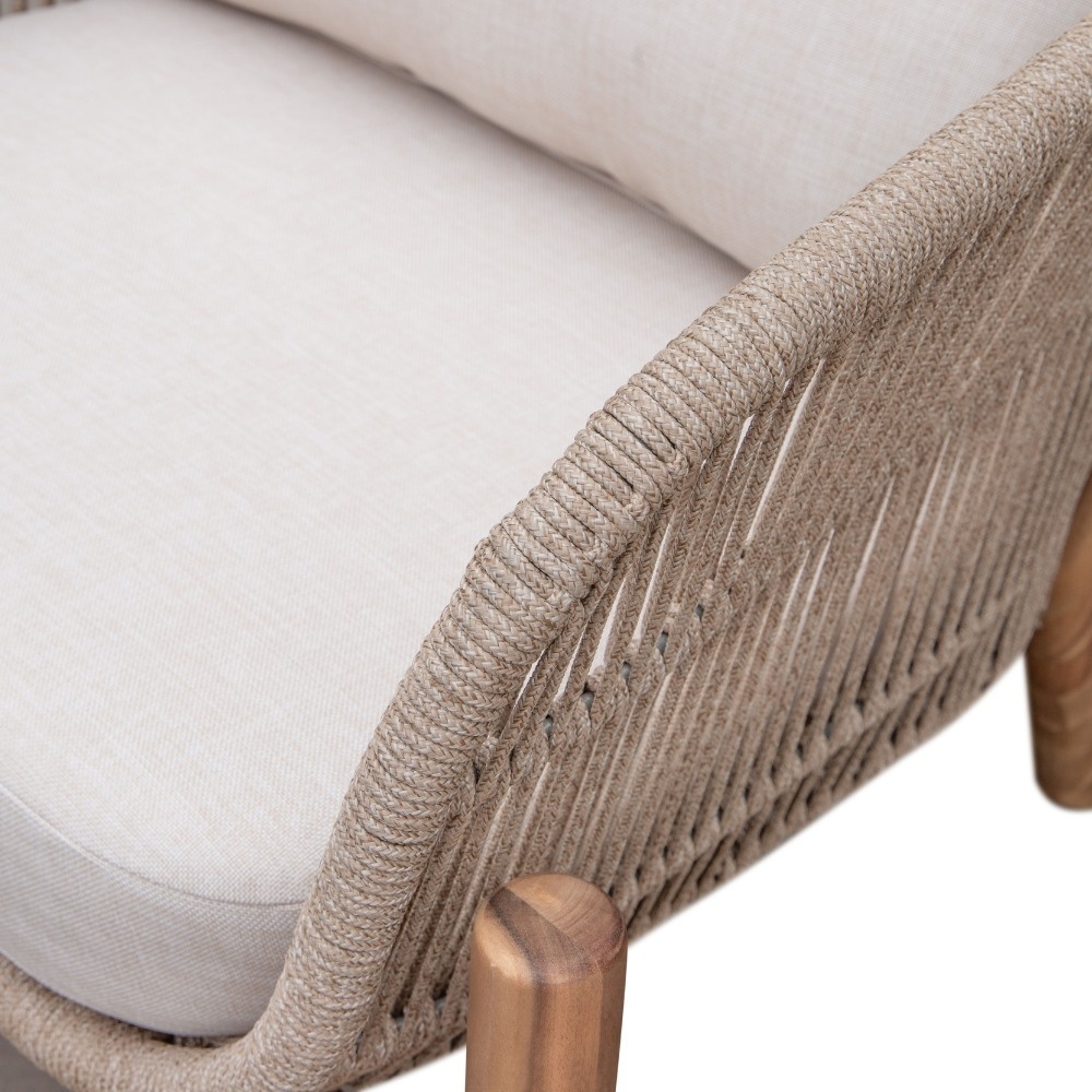 Braga stoel-bank loungeset 5 personen incl. tafels | touw + hardhout | zand | 5-delig