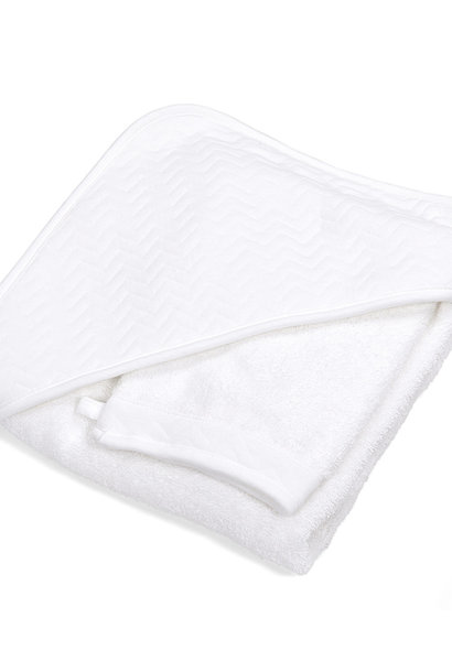 Hooded towel & washcloth Chevron White