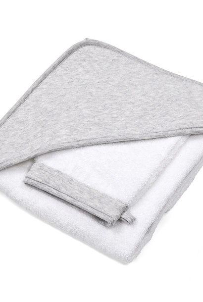 Hooded towel & washcloth Chevron Light Grey Melange