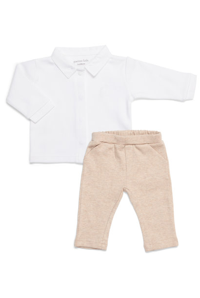 2 - Piece baby set white with camel pants