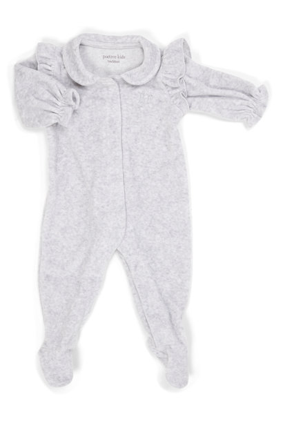 Velvet Baby suit Light Grey Melange with ruffles