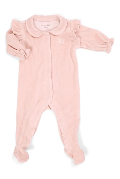 Velvet Baby suit Blush pink with ruffles