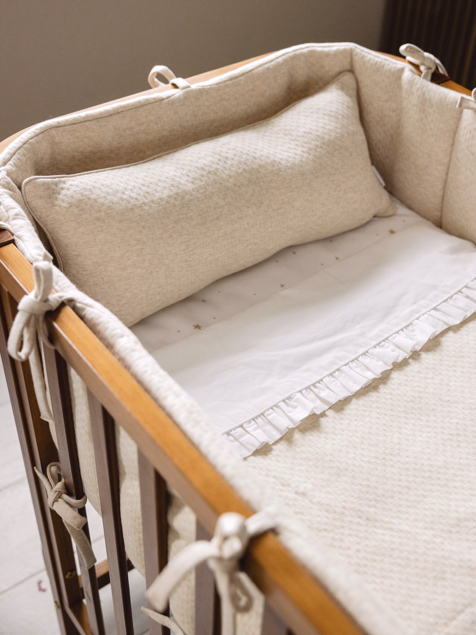 Poplin Fitted Sheet Étoile Sand 70x140 cm-2