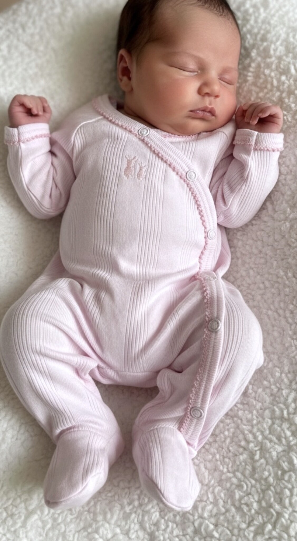 Combinaison bébé nouveau-né Teddy côtelée rose pâle-2