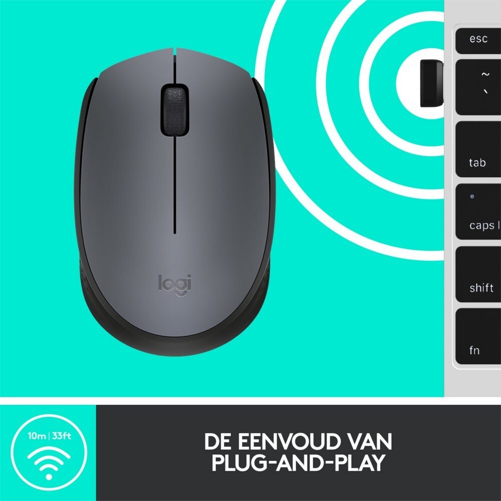 Logitech Logitech M170 | Draadloze Muis | Links- en Rechtshandig | RF | 1000 DPI | Grijs | OPEN BOX Logitech Logitech M170 | Draadloze Muis | Links- en Rechtshandig | RF | 1000 DPI | Grijs | OPEN BOX