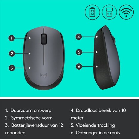 Logitech Logitech M170 | Draadloze Muis | Links- en Rechtshandig | RF | 1000 DPI | Grijs | OPEN BOX Logitech Logitech M170 | Draadloze Muis | Links- en Rechtshandig | RF | 1000 DPI | Grijs | OPEN BOX