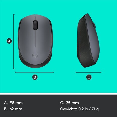 Logitech Logitech M170 | Draadloze Muis | Links- en Rechtshandig | RF | 1000 DPI | Grijs | OPEN BOX Logitech Logitech M170 | Draadloze Muis | Links- en Rechtshandig | RF | 1000 DPI | Grijs | OPEN BOX