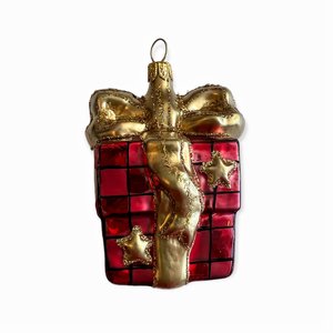 Kerstbal Cadeautje Rood-Goud