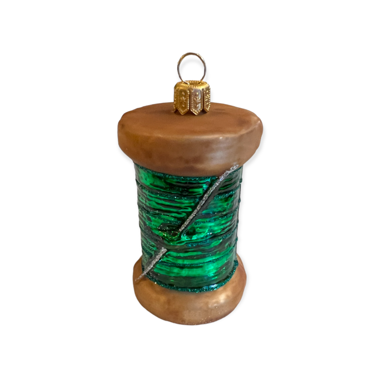 Christmas Ornament Spool of Thread Green