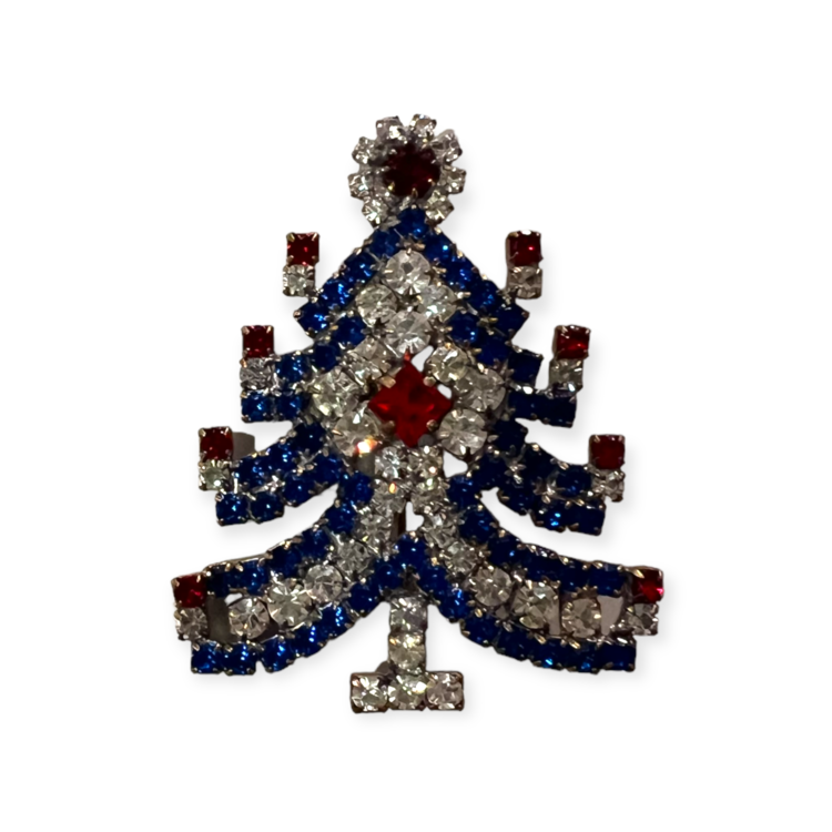 Kerstboom broche blauw