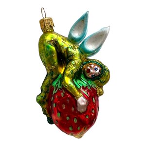 Christmas Ornament Elf on a Strawberry Green