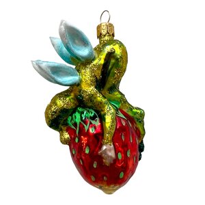 Christmas Ornament Elf on a Strawberry Green