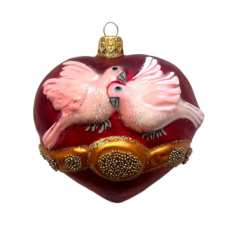 Kerstbal Hart met Tortelduifjes