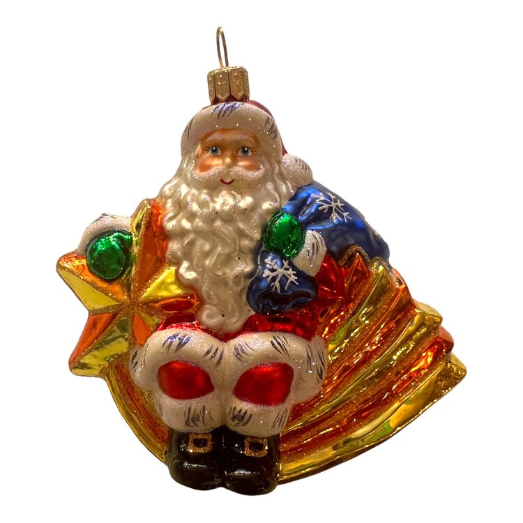 Christmas Ornament Santa on a Comet