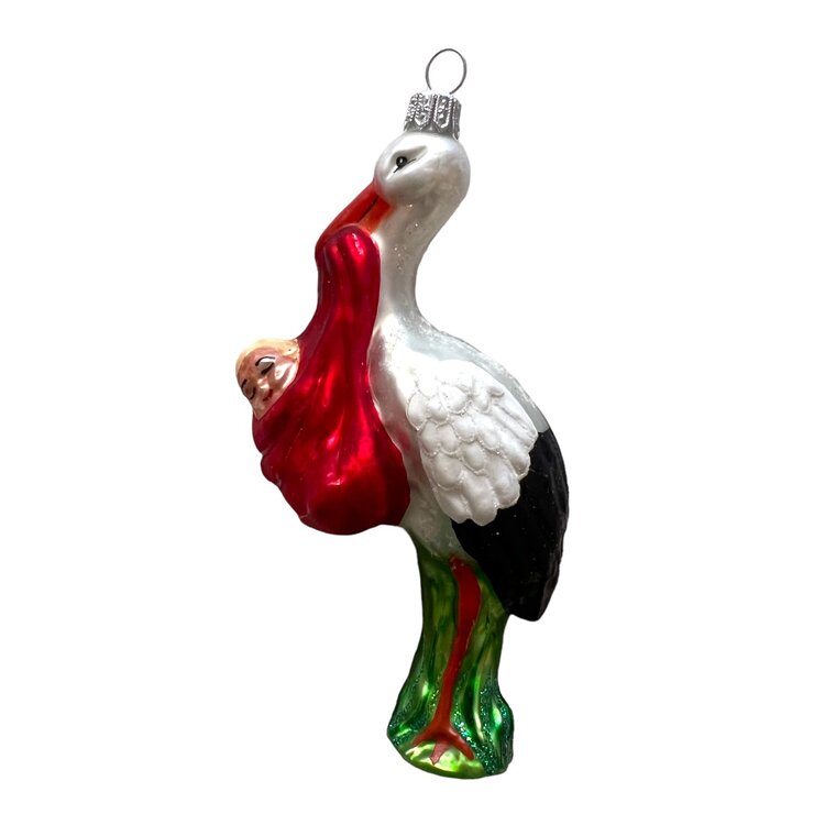 Christmas Ornament Stork with Baby Red