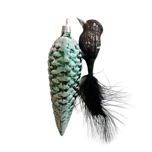 Christmas Ornament Woodpecker on Green Cone