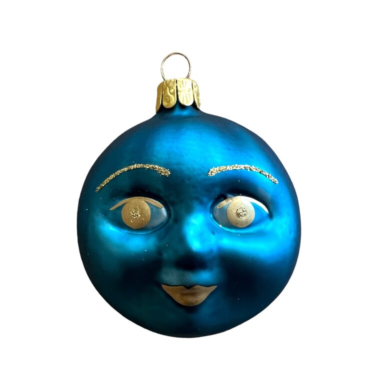 Kerstbal Maan Gezichtje Blauw