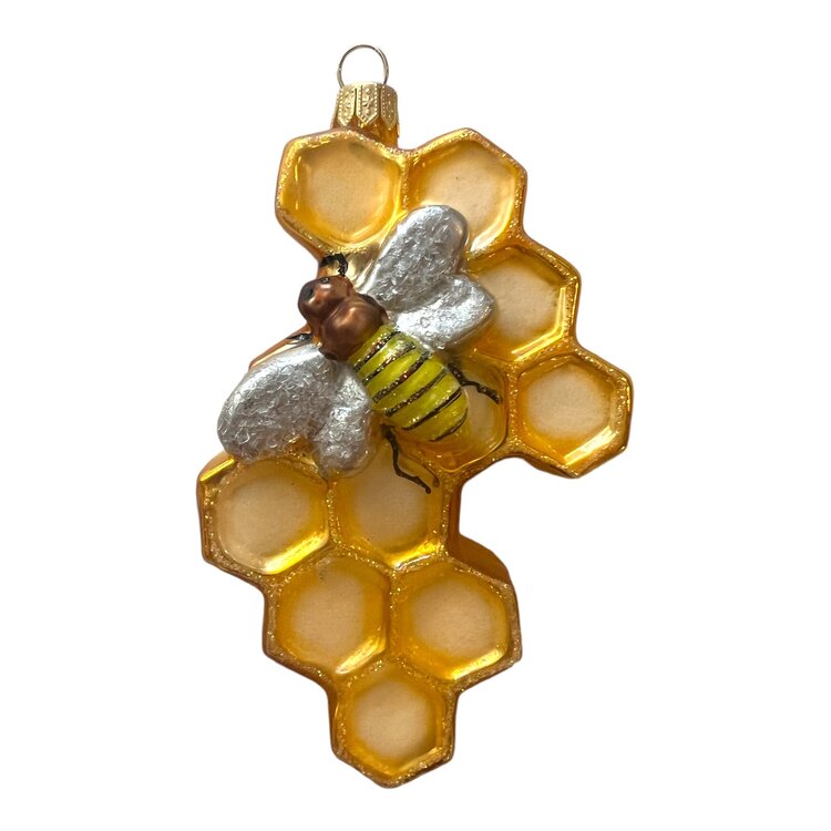 Christmas Ornament Honeybee on Honeycomb