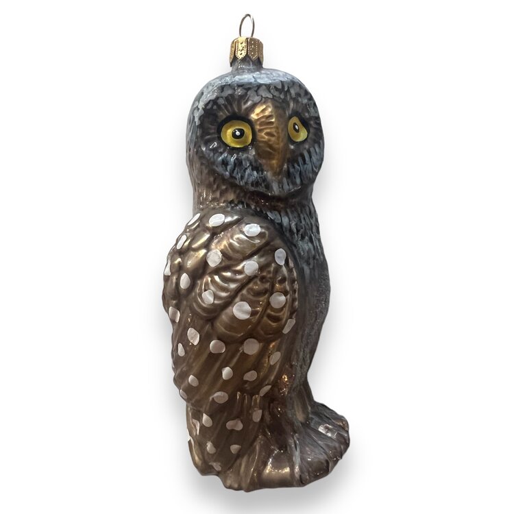 Christmas Ornament Large Owl Yellow Eyes