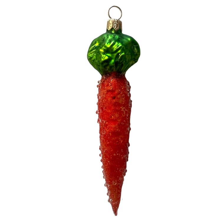 Christmas Ornament Carrot with Foliage Frosted