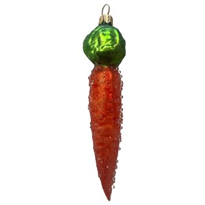 Christmas Ornament Carrot with Foliage Frosted