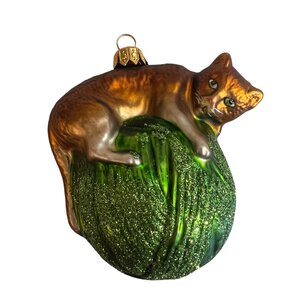Christmas Decoration Cat on Knot of Wool Green