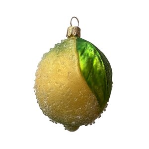 Christmas Ornament Whole Lemon with Leaf Frosted