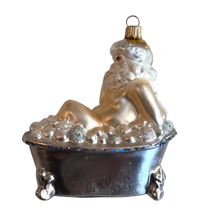 Christmas Ornament Santa in the Bathtub Silver